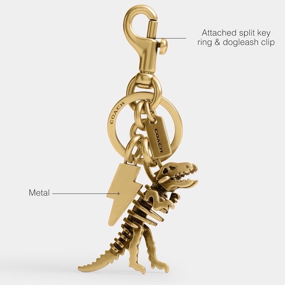 Coach Small Rexy 3D Skeleton Bag Charm Keychain in Brass NEW - Picture 12 of 16